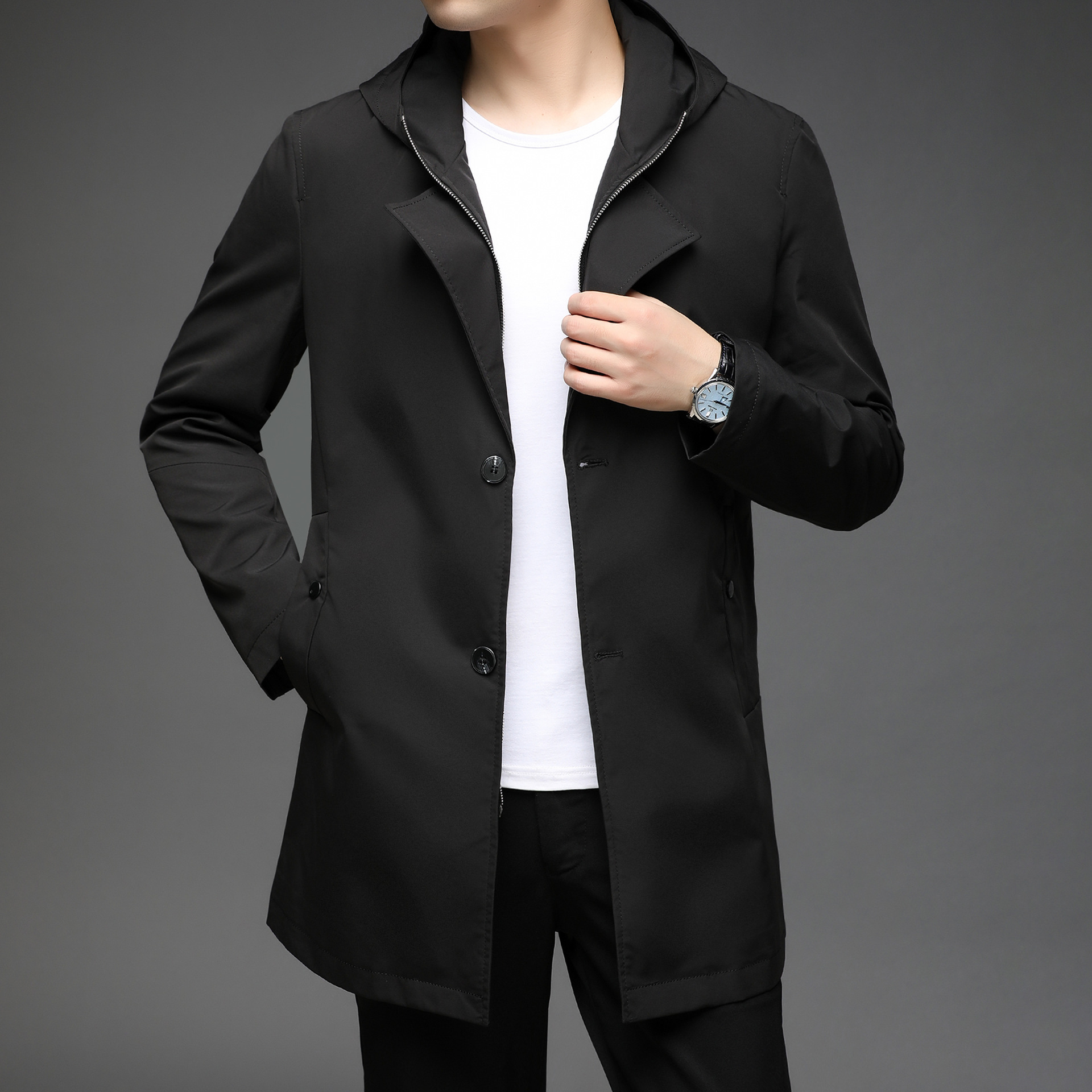 一件代发男长款西装休闲春秋新款西服男士潮流修身外套薄款kb8063