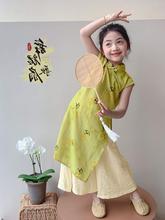 时髦两件套套装国风连衣裙新中式子夏款女童旗袍夏季2024儿童新款
