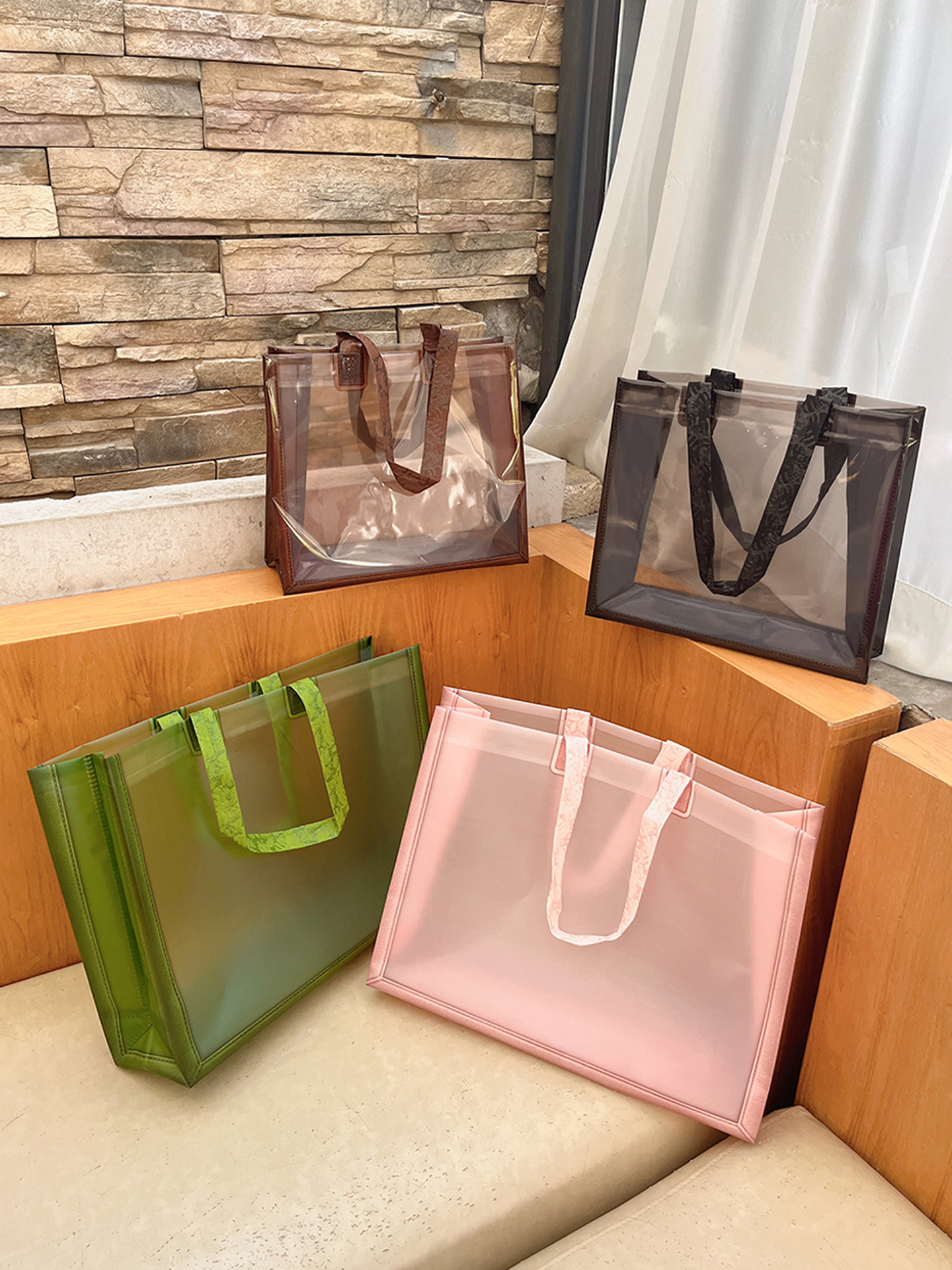 夏季透明磨砂可肩背服装店手提袋礼品包装购物用女装衣服订作