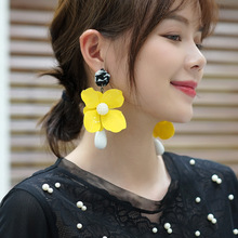 黄色花朵韩国饰品欧美简约大耳钉耳环女气质个性夸张装饰耳饰批发