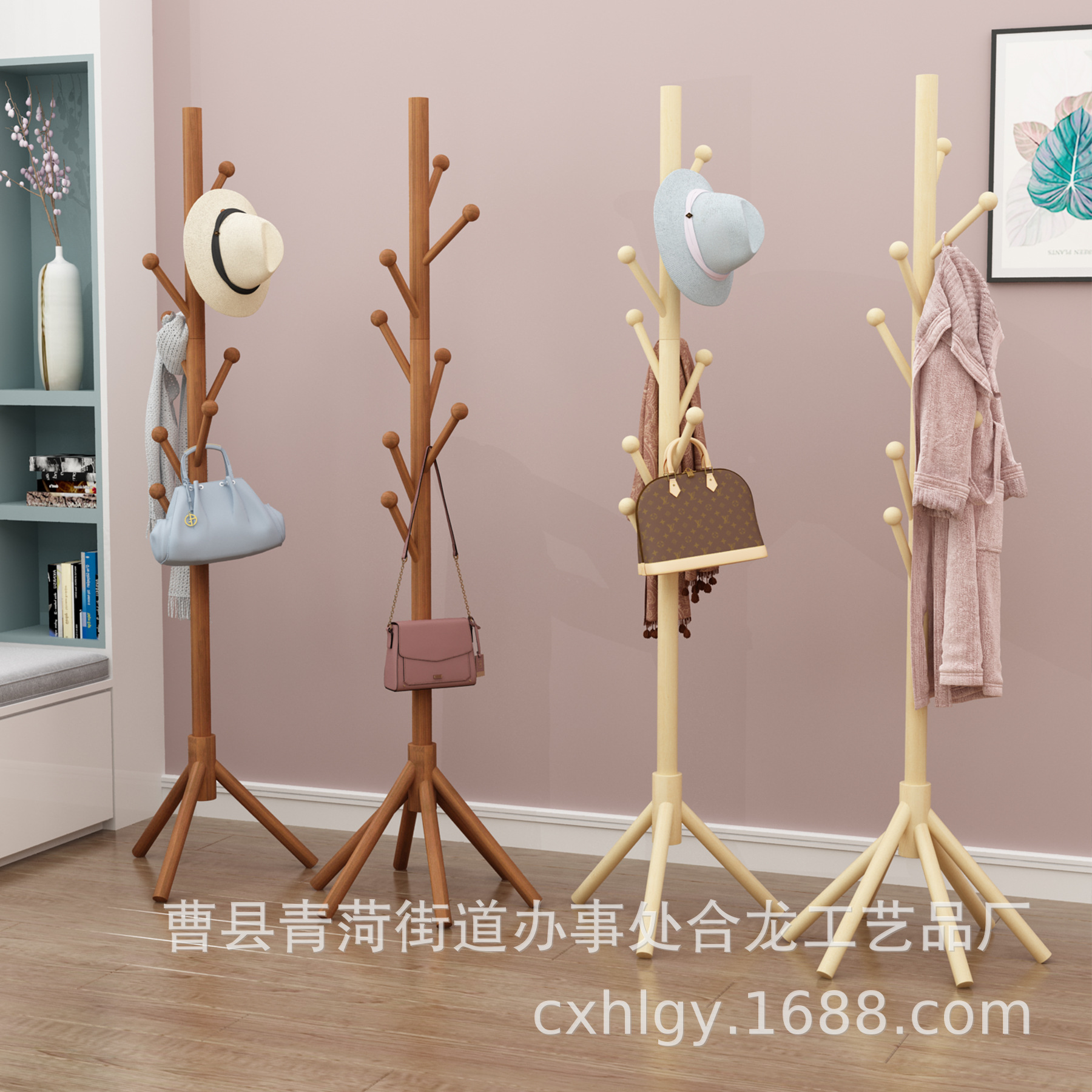 Pine Hanger Floor Bedroom Coat Rack Bag Hanging Rack Simple Household Living Room Single Rod Vertical Storage Clothes Rack