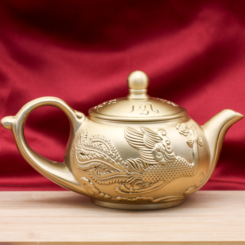 黄铜中式大号龙凤呈祥茶壶家用高档功夫茶高档创意礼品 龙凤茶壶