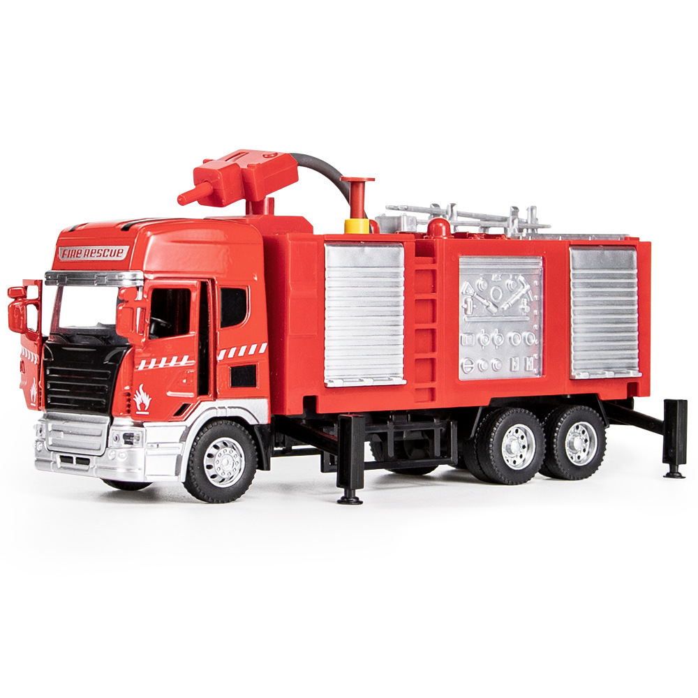 合金可喷水云梯水罐消防救援车仿真带回力有声光汽车模型儿童玩具