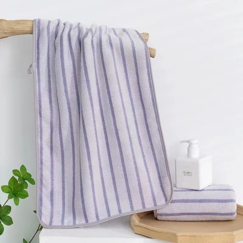 Vertical Stripes Thickened Coral Fleece Towel Soft Absorbent Home Face Towel Lint-Free Adult Men and Women Bath Quick-Drying