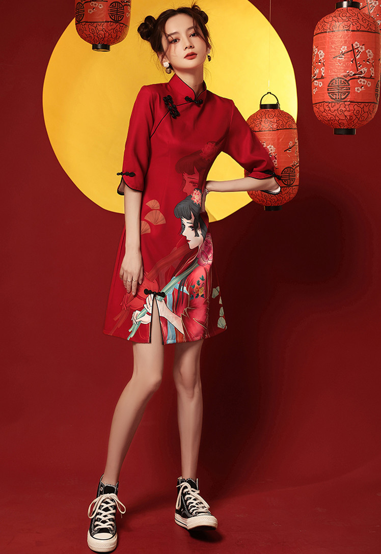 海马体新年照旗袍新款中国风复古摄影楼国潮风少女写真拍照服装