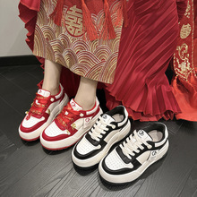 aj女鞋婚鞋黑白熊猫酒红结婚正版aj1空军一号低帮红色休闲板鞋女