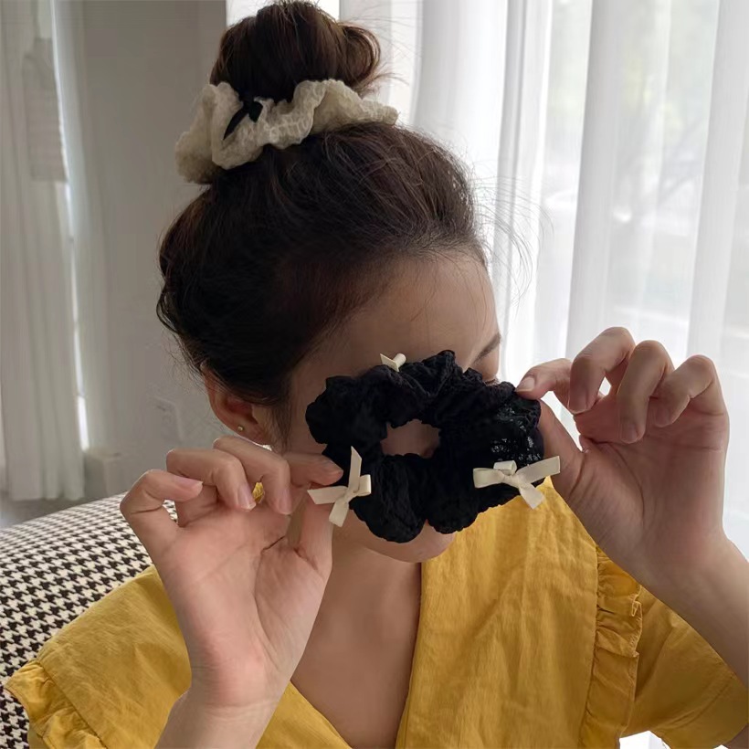 Summer New Simple Japanese Bow Hair Rope Large Intestine Ring Tie Balls Ponytail Rubber Band Fashion All-Match Hair Accessories