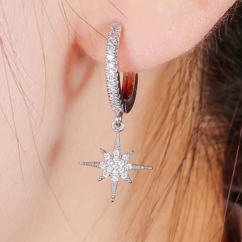 2022 New Japanese and Korean Star Moon Asymmetric Earrings Fashion Simple Female Eardrops Earrings Temperament Personalied Eardrops