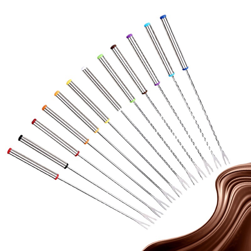 Multi-Color 24cm Stainless Steel Dessert Fork Six-Piece Cheese Chocolate Hot Pot Fruit Fork