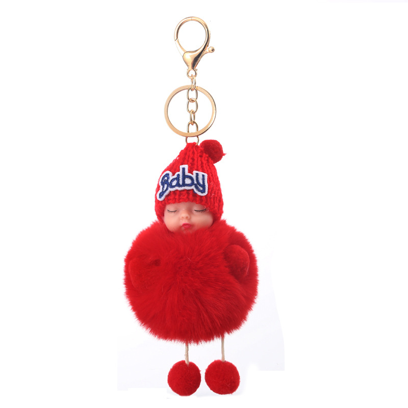 Direct Sales Cute Sleeping Doll Fur Ball Keychain Cute Plush Sleeping Baby Keychain Women's Bag Pendant Wholesale