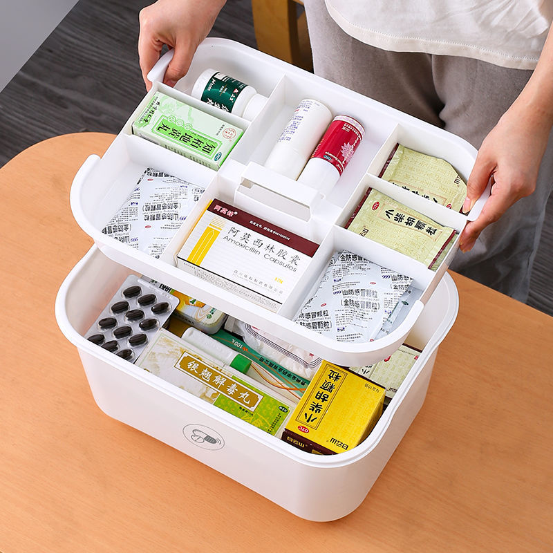 Household Medicine Box Small Medicine Box Medicine Storage Box First-Aid Kit Double-Layer Emergency First Aid Kit Nail Makeup Organizing Box