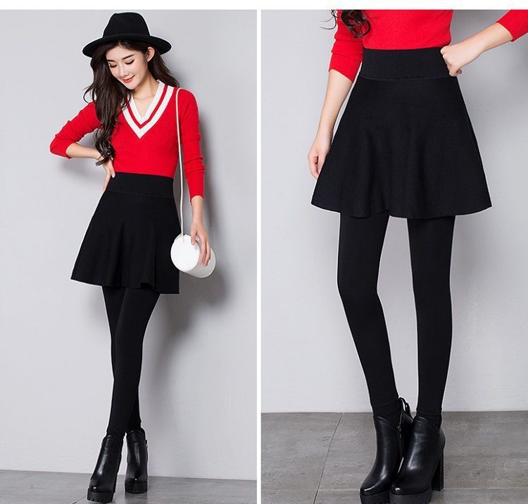 带裙子的打底裤假两件潮流热卖加绒加厚裙裤秋冬季款裤裙女高腰