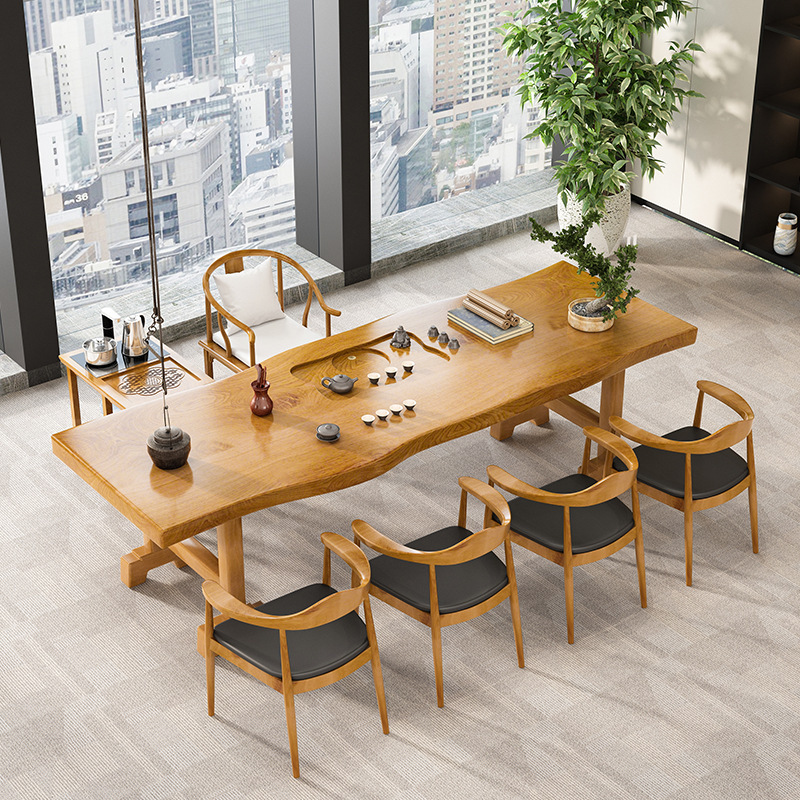 新中式大板实木茶桌 家用客厅大气原木泡茶桌 办公室会客洽谈茶台