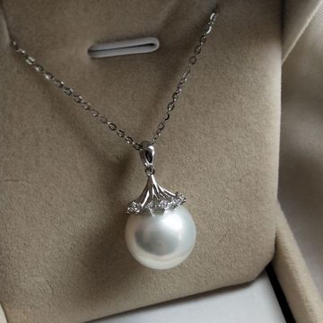 s925银含银链珍珠吊坠大白圆珍珠12mm大珍珠手机实拍