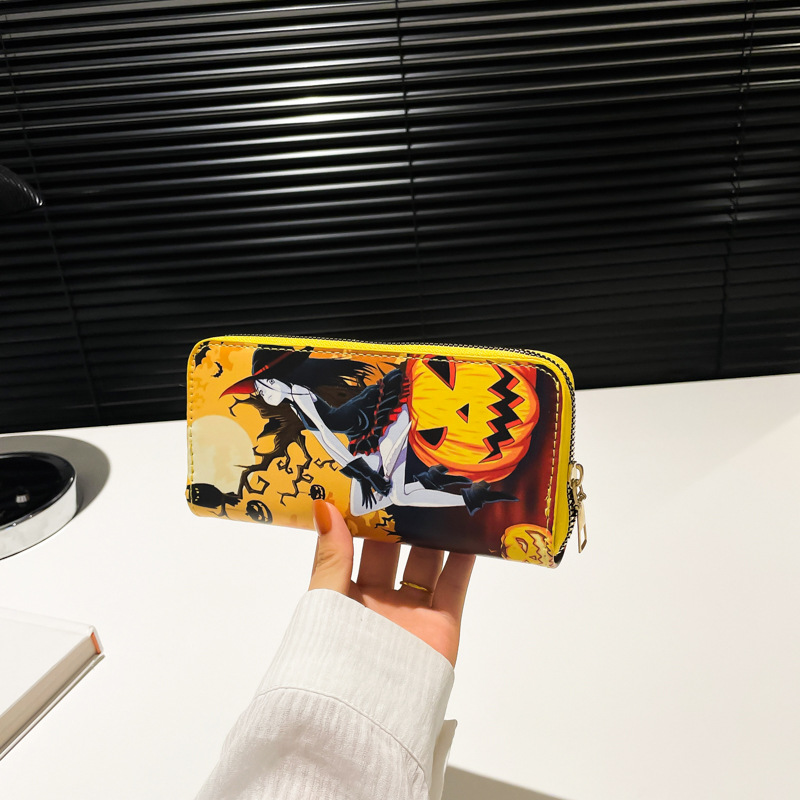 2025新款个性印花女士零钱包万圣节个性油画百搭潮流简约手拿包