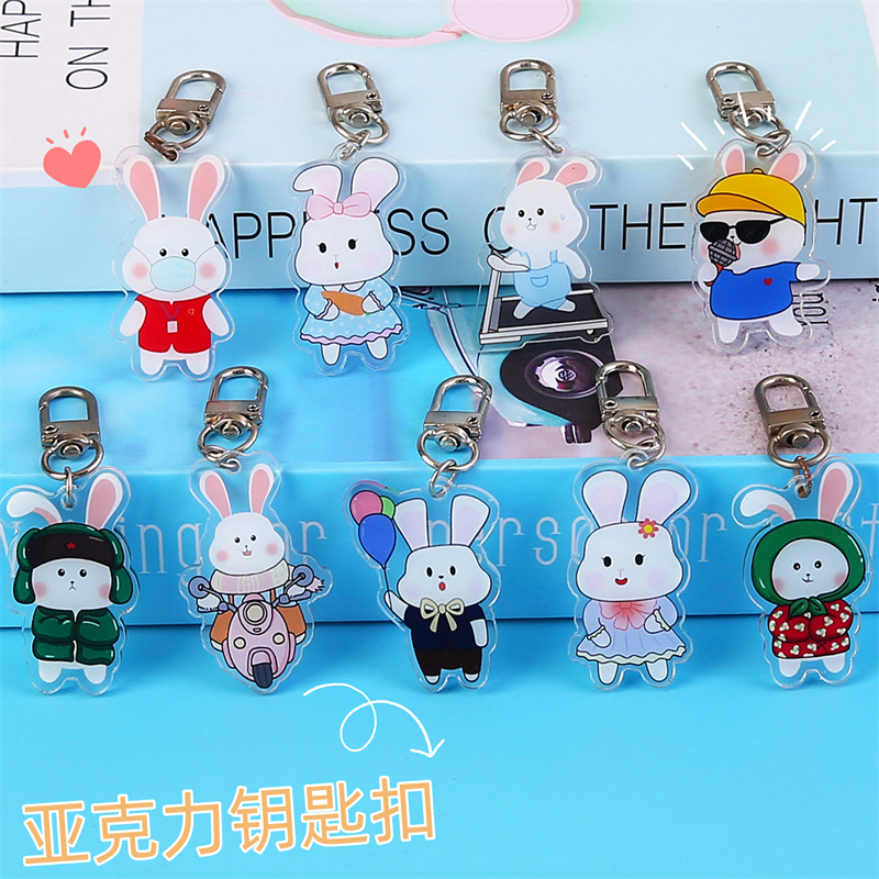 acrylic cartoon rabbit keychain cute doll bag key chain girl heart accessories earphone sleeves small pendant