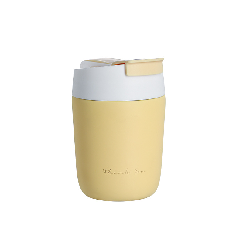 New Double Drinking Cup Office Stainless Steel Vacuum Cup Simple Stylish and Portable Double-Layer Office Coffee Cup with Straw