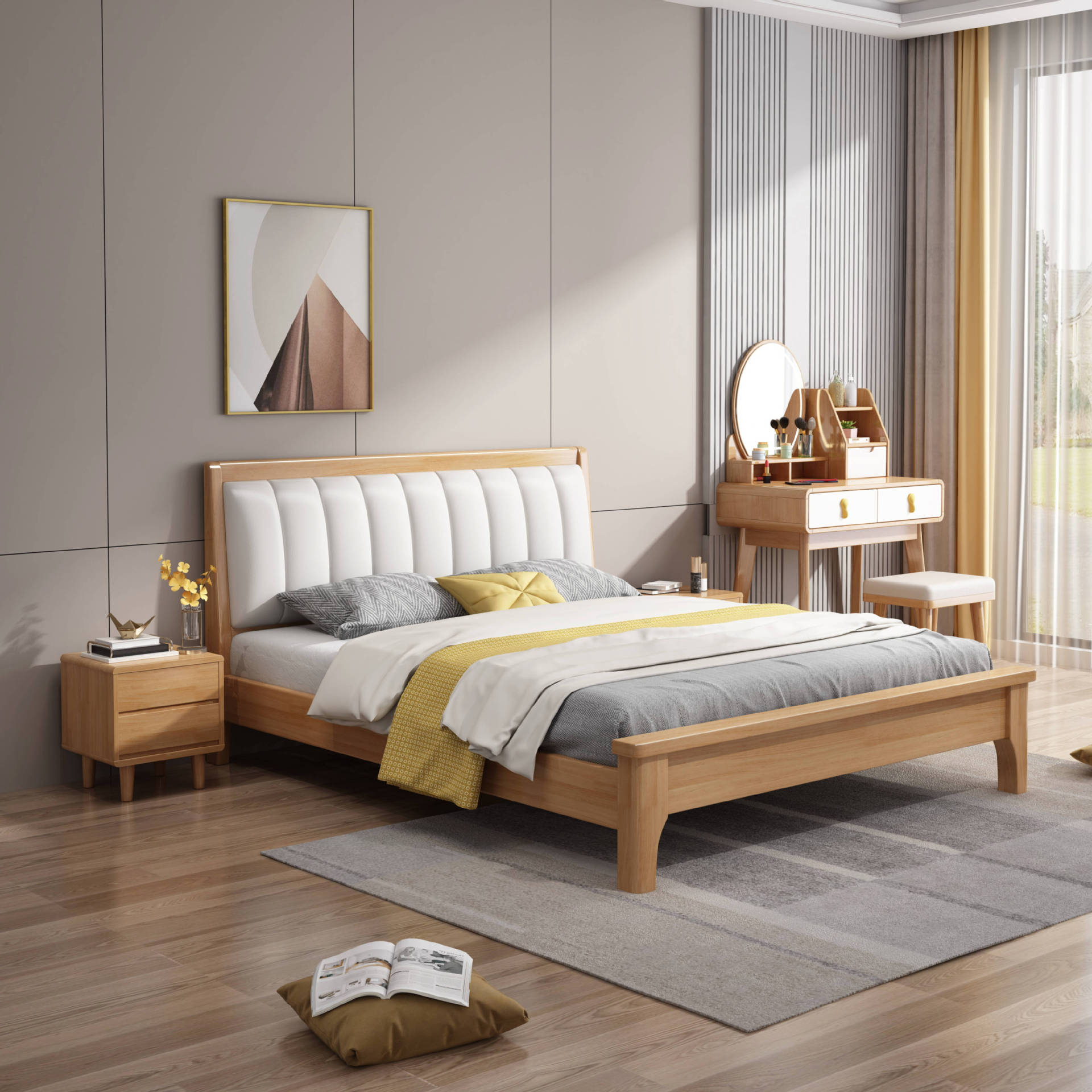 北欧轻奢原木实木床双人床1.8米2米主卧大床婚床现代简约