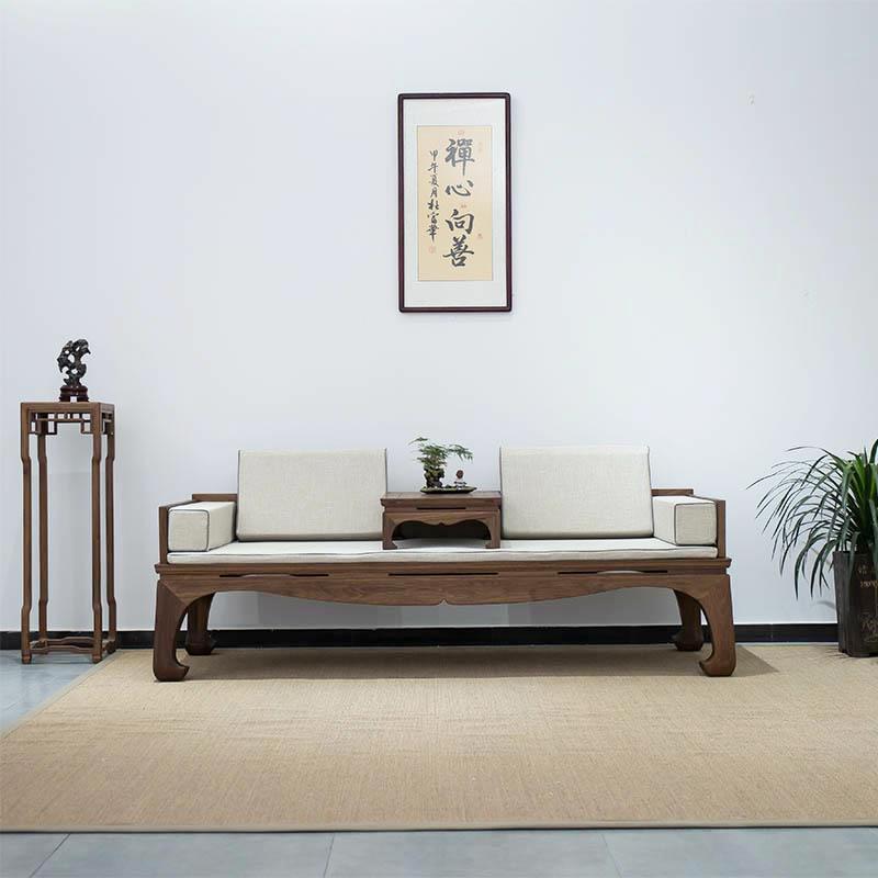 黑胡桃榆木新中式罗汉床榻榫卯简约现代实木客厅沙发禅意家具