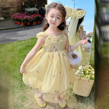 女童花苞连衣裙儿童宝宝时髦小女孩洋气漂亮公主裙黄色花仙子礼服