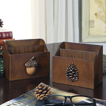 遥控器收纳盒美式客厅木质茶几小木盒办公室桌面笔筒遥控板整理盒