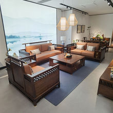 新中式实木沙发现代轻奢禅意中式客厅别墅酒店高端样板房皮艺家具