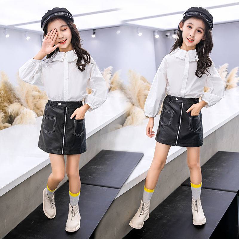 女童皮裙秋装半身裙中大童洋气短裙小女孩时髦外穿打底裙子潮童装