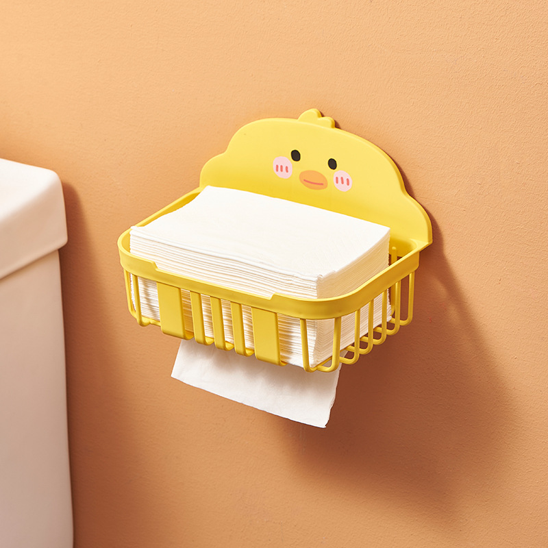 M57 Toilet Wall-Mounted Tissue Box Seamless Punch-Free Yellow Duck Paper Extraction Box Cosmetics Storage Box Wholesale