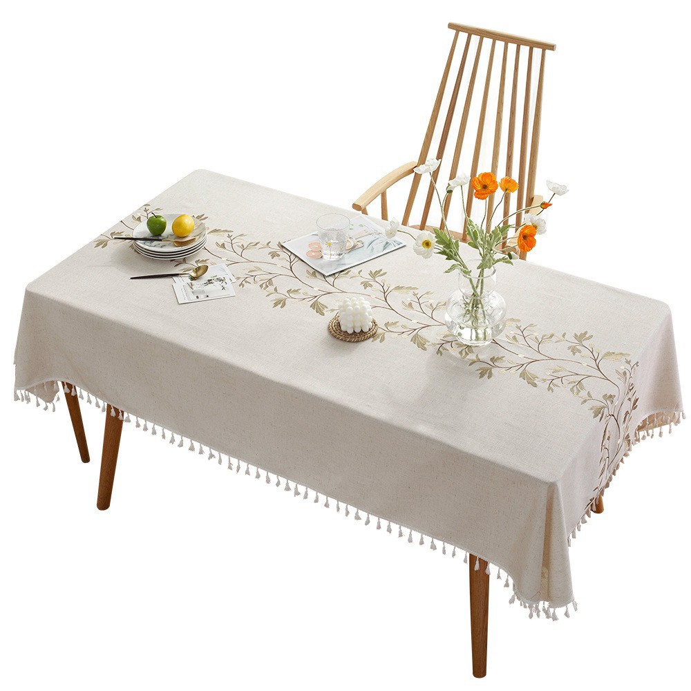 New Nordic Ins Style Tablecloth Tea Table Fabric Cotton Linen Rectangular Simple Tablecloth Table Runner Embroidered Tablecloth