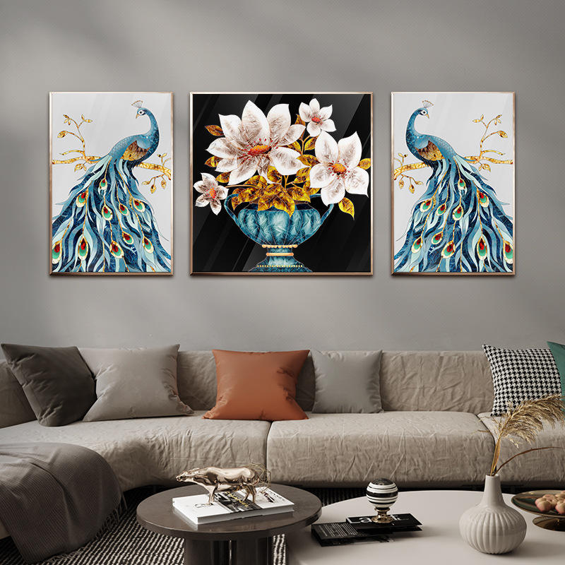 客厅挂画沙发背景墙壁画轻奢装饰画山水晶瓷画现代简约三联画批发