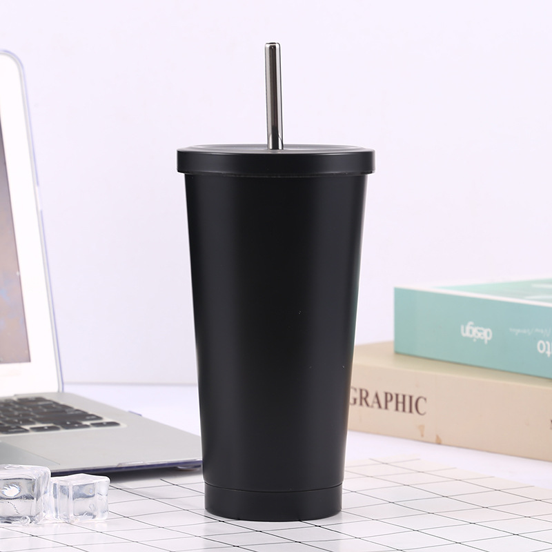 Cross-Border 304 Stainless Steel Cup with Straw Large Capacity Vacuum Coffee Cup Portable Vehicle-Mounted Gift Thermos Cup Wholesale