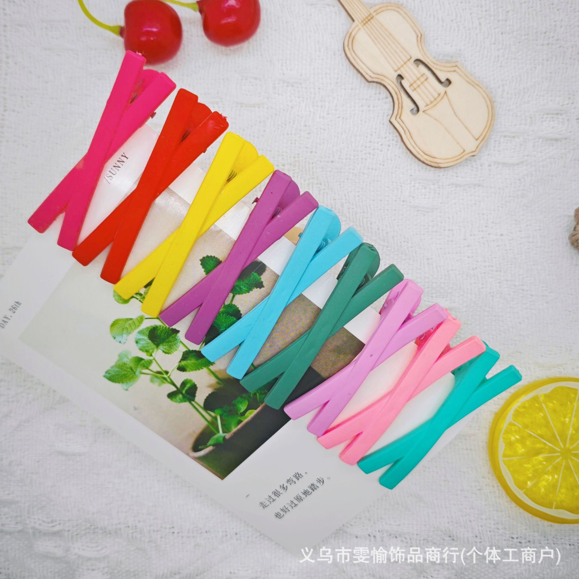 韩版ins风网红简约甜美6cm交叉磨砂发夹彩色侧边夹刘海夹少女发卡