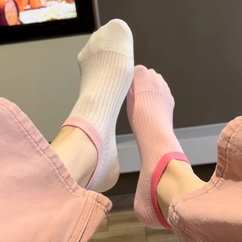 Women's Summer Cotton Thin Ice Cream Color Matching Boneless Boat Socks Sweat-Absorbent Breathable Non-Slip Heel Invisible Socks