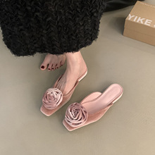 平底法式玛丽珍单鞋女鞋子2024新款春秋季绒面粉色花朵温柔晚晚鞋