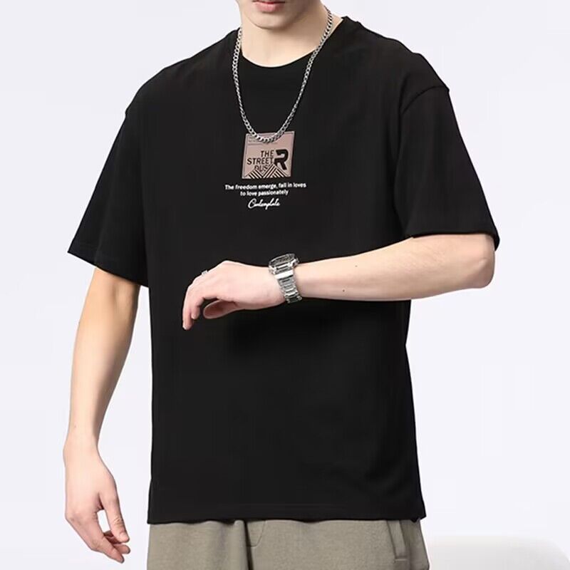 2024 Summer Loose Trendy All-Match Casual T-shirt Heavy Cotton Base Shirt Fashion Brand Men's Short-Sleeved T-shirt Men