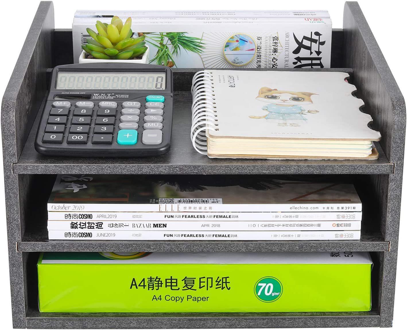 木质桌面文件收纳架邮件分类架杂志架纸架电话支架带可调节抽屉架