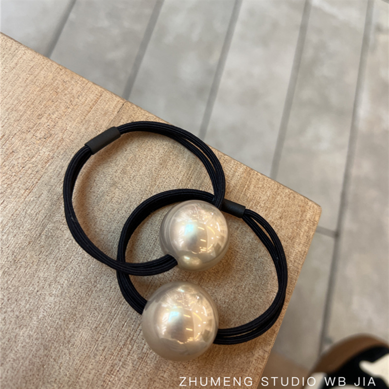 Korean Style Simple Large Pearl Black Hair Rope Ponytail Rubber Band Headdress High-Grade Tie Hair Band Female Temperament Hair Rope