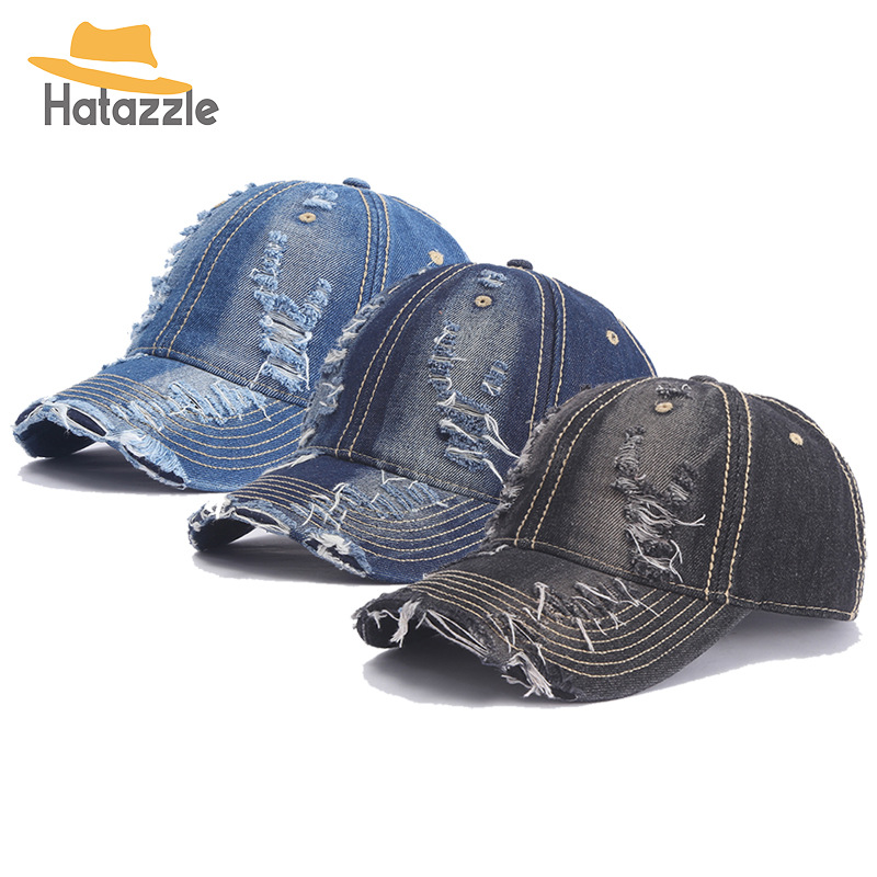 2024 New Cotton Denim with Hole Baseball Cap High Quality Denim Washed Distressed Sun-Poof Peaked Cap Wholesale