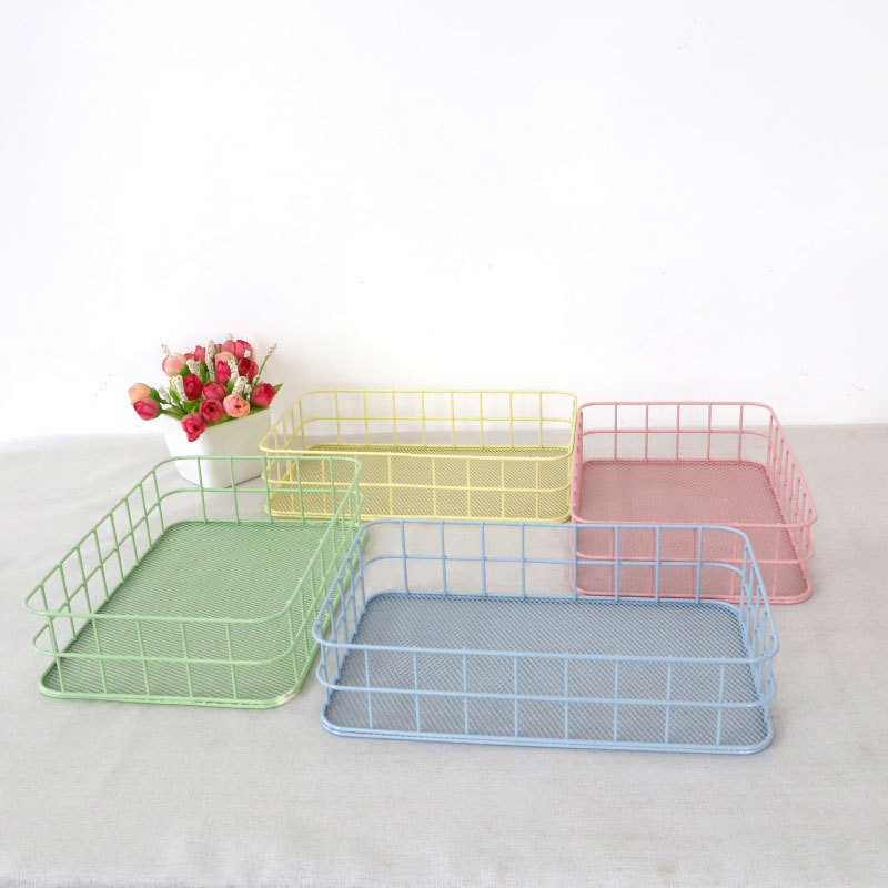 Colored Iron Mesh Bottom Storage Basket Desktop Cosmetics Storage Basket Snack Candy Fruit Basket Storage Basket