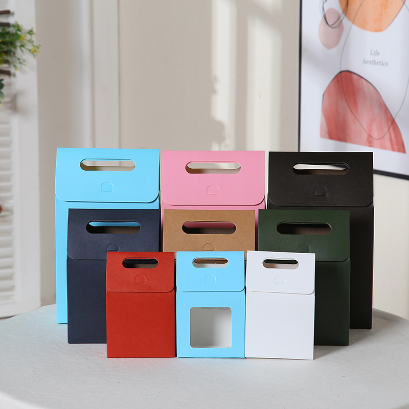 Exclusive for Cross-Border Gift Box Small Fresh Self-Supporting Gift Box Simple Solid Color Portable Window Kraft Box