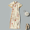 2021 Young models skin colour Of new style Embroidery Self cultivation Split ends Chiffon Cotton Embroidery Stand collar cheongsam Dress 2021 Young models skin colour Of new style Embroidery Self cultivation Split ends Chiffon Cotton Embroidery Stand collar cheongsam Dress