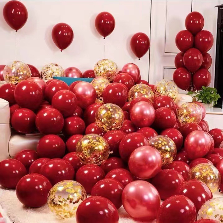 Wedding Ceremony and Wedding Room Balloon Wedding Arrangement New House Decoration Double Thick Ruby Red Xi Decorations Wedding Ceremony Balloon Wholesale