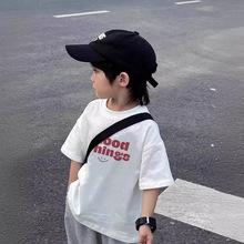 跨境小众男童白色短袖t恤夏季新款网红韩版潮流简约休闲儿童半袖t
