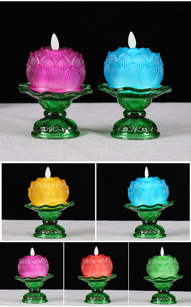 电子七彩莲花灯佛前供灯家用led电蜡烛长明灯琉璃荷花灯佛具用品