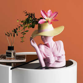 北欧女神雕像花瓶树脂工艺品装饰家居摆件花园园艺花盆假花插花器