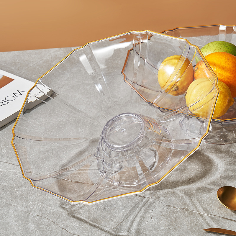 Transparent Pet Fruit Plate KTV Restaurant with Base High Fruit Plate Snack Display Plate Dried Fruit Tray