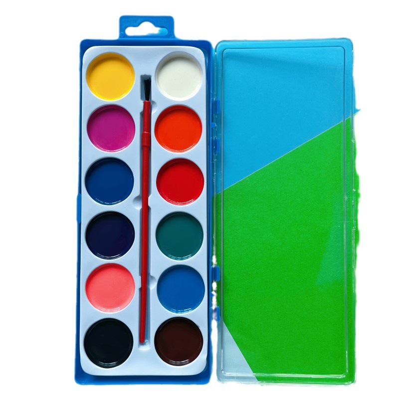 Wholesale Solid Semi-Dry Watercolor Set Art Painting Watercolor Pressed Powder Plastic Box Assembly Brush