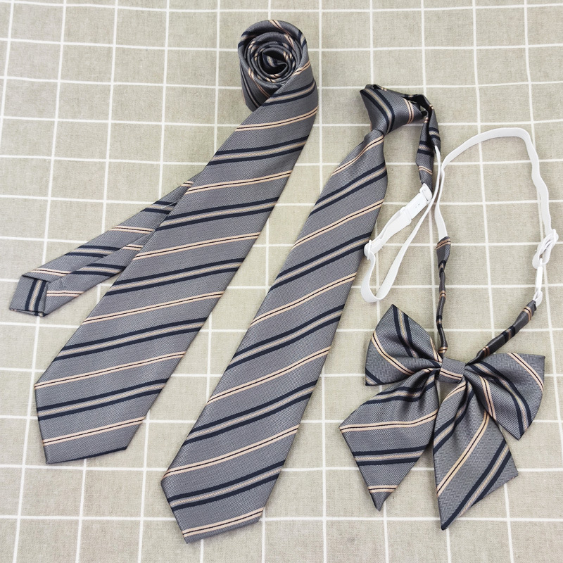 日系jk基础款灰金条纹手打免打领带尖角领花领结搭配衬衣制服装饰