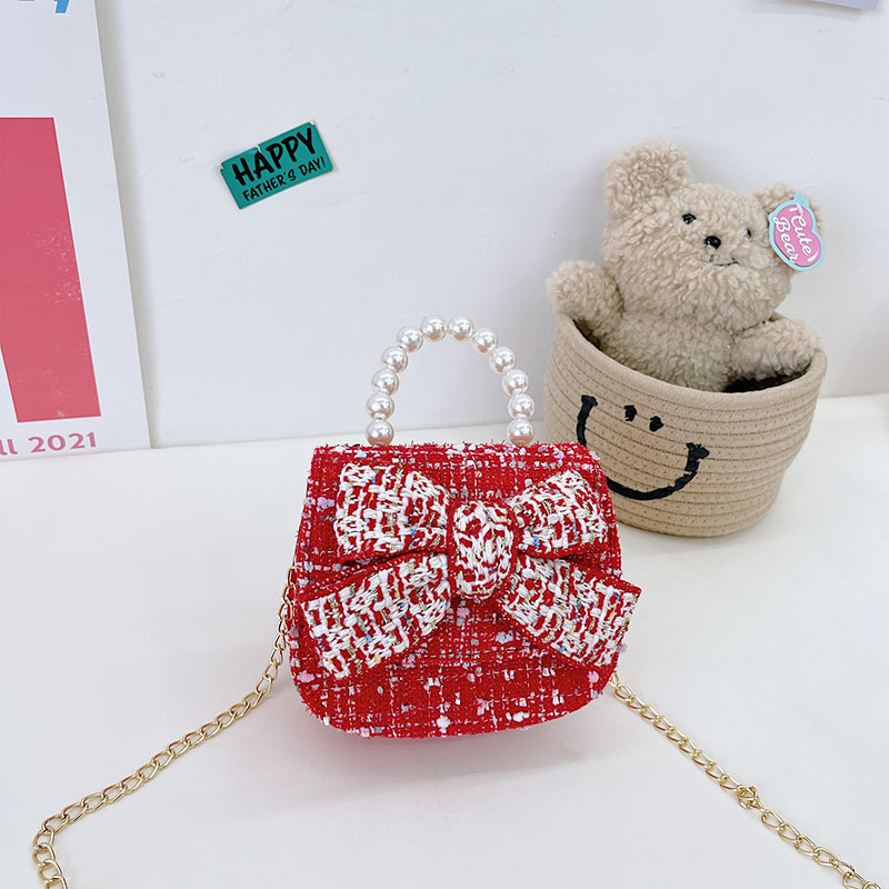 Wholesale in Stock Children's Bags New Classic Style Bow Pearl Hand Bag Western Style Girl Princess Chain Messenger Bag