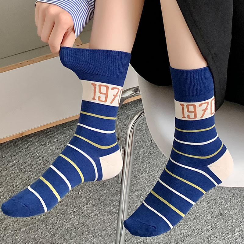 美式英伦风外穿搭配鲨鱼裤袜子女韩版街头风字母刺绣潮流运动长袜